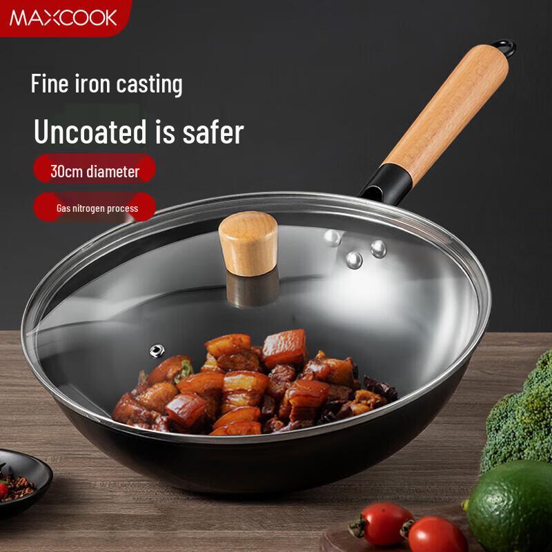 Meichu 30CM Carbonized Refined Cast Iron Non-Stick Wok