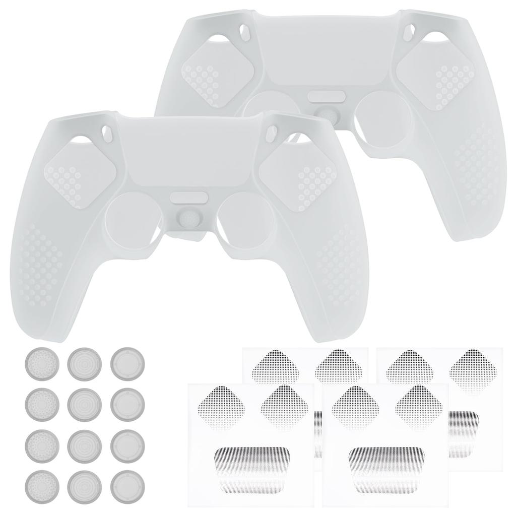 Schutzhülle für PlayVital PS5, verbesserte Silikonhülle, kompatibel mit Aufladen, 12 Daumengriffkappen und 4 Aufkleber, 3D-Nieten und stoßfest