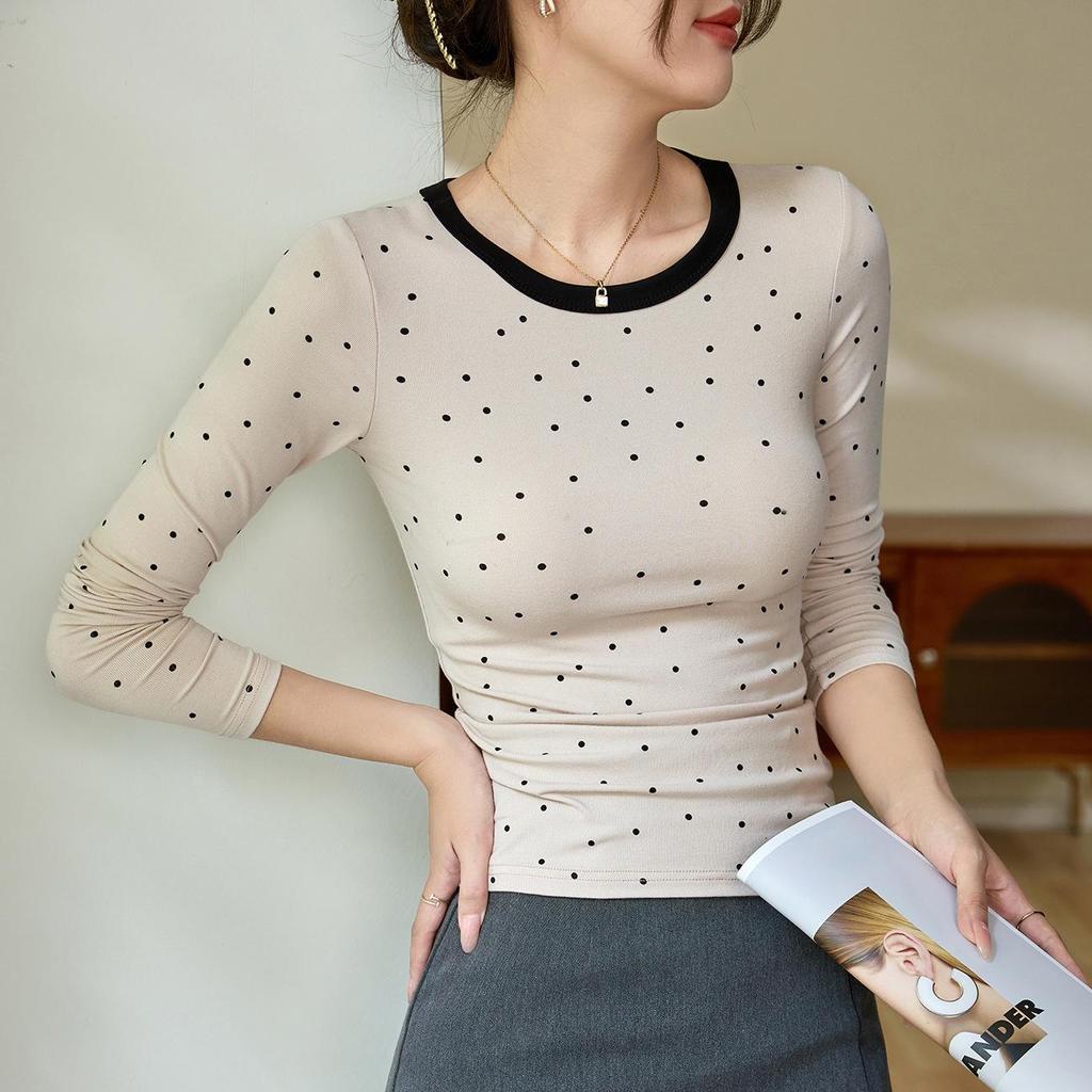High-Quality Women's Polka Dot Long Sleeve Slimming T-Shirt - Fall 2025 Collection