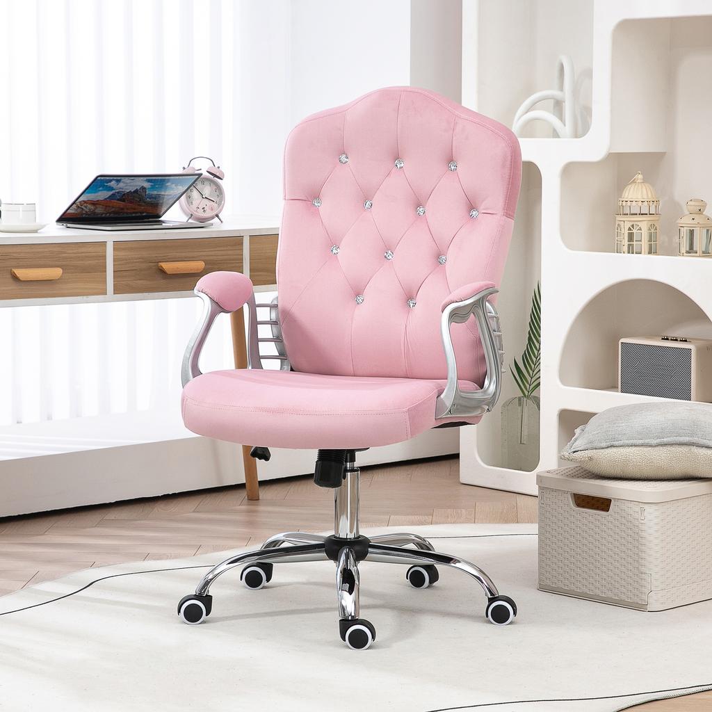 Sedia da Ufficio, Schienale Reclinabile, Altezza Regolabile, Aspetto Velluto, fino a 120 kg, Rosa