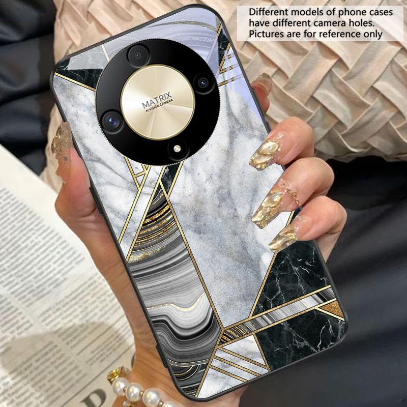 Marble Patterned Metal For Honor Magic 6 50 70 90 5 Lite X7b 200 Pro Nova 10 Nova 5T X6 P30 Pura 70 Ultra Glass Phone Case