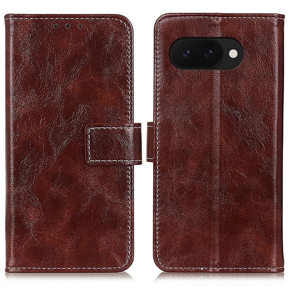 

For Google Pixel 9a Leather Case Wallet Phone Cover Crazy Horse Texture E