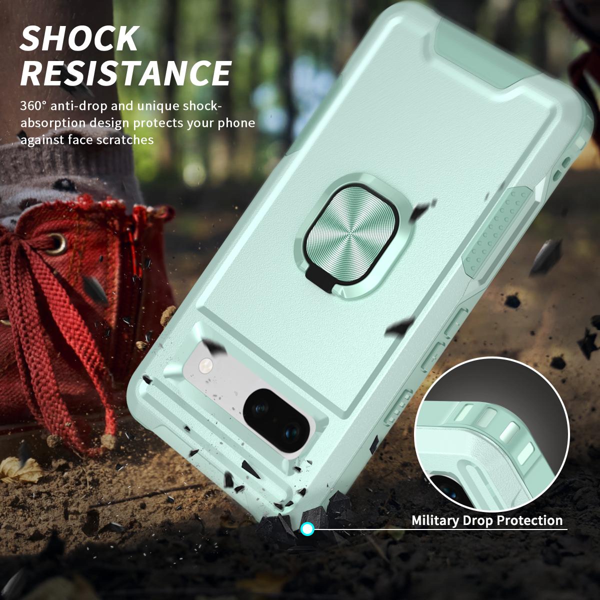 

For Google Pixel 8a Case Slim-Fit Hard PC+Silicone Rotatable Kickstand Protective Cover Green
