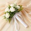 Braut-Weißes Schleierkraut & Rosenstrauß - Frische Künstliche Blumen für Hochzeit oder Brautjungfer.
