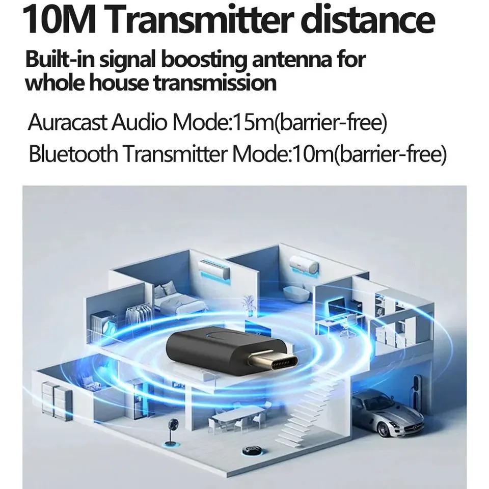 Bluetooth 5.4 Draadloze Audio Adapter Type-C APTX HD LL Lage Latentie Adaptieve Zender met Auracast Voor PS4 Notebook PC TV