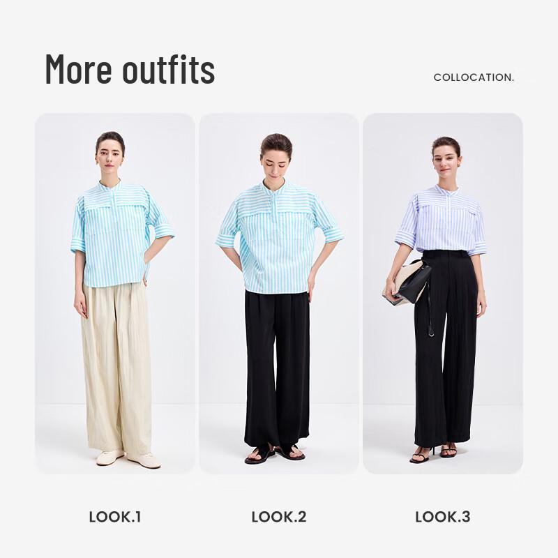 Navigare Women's Striped Loose Short Sleeve Cotton Shirt