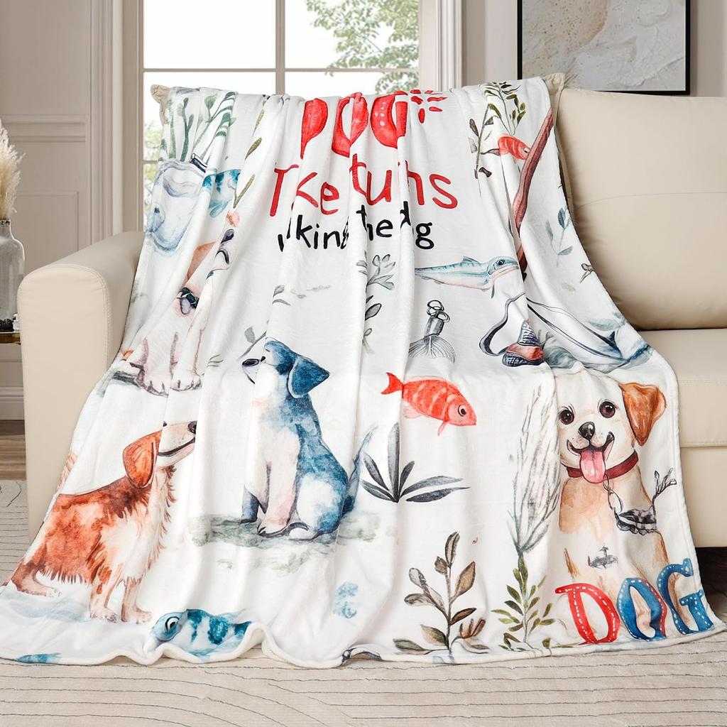 Dog Throw Blanket Dog Paw Bones Print Blanket Super Soft Flannel Fleece Blanket Lightweight Fluffy Plush Bed Blankets