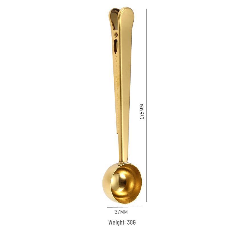 Creative Titanium-Plated Stainless Steel Coffee Spoon with Sealing Clip and Measuring Function for Milk Powder and Desserts