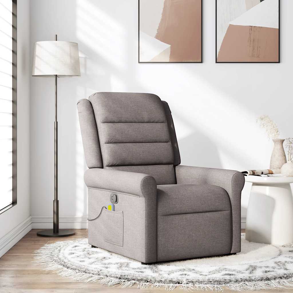 Reclining Massage Armchair, Taupe, Fabric Upholstered
