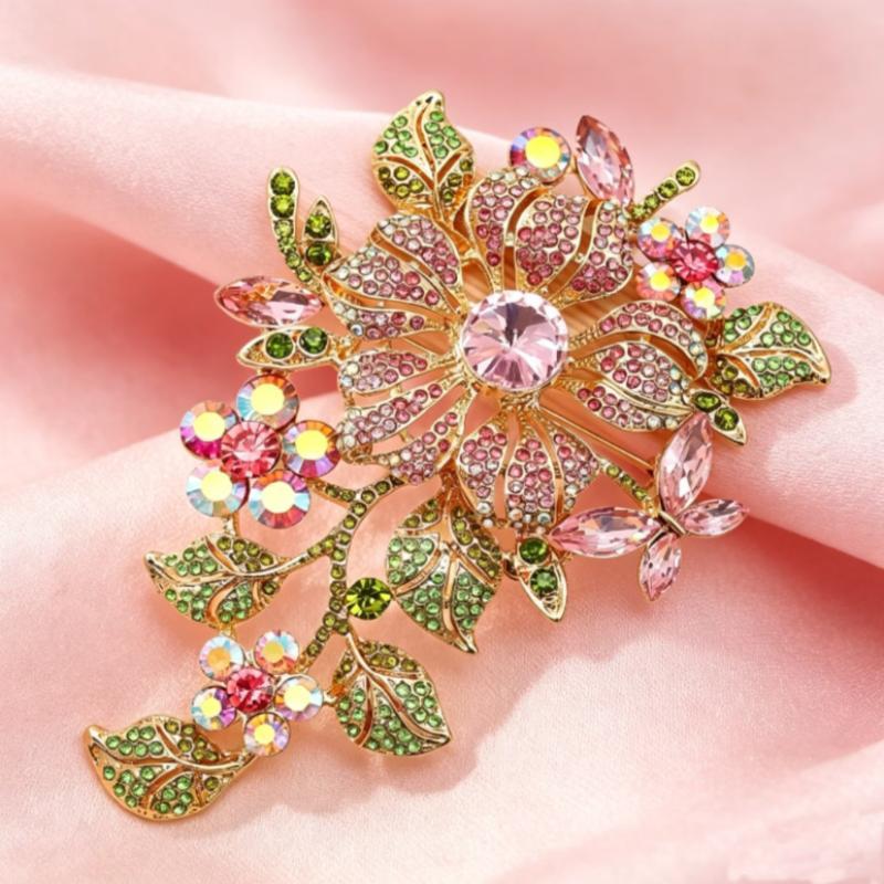 Sparkly Rhinestone Flower Brooch Pins Multicolor Exquisite Design Corsage Jewelry Accessories For Wedding Party Daily Wear