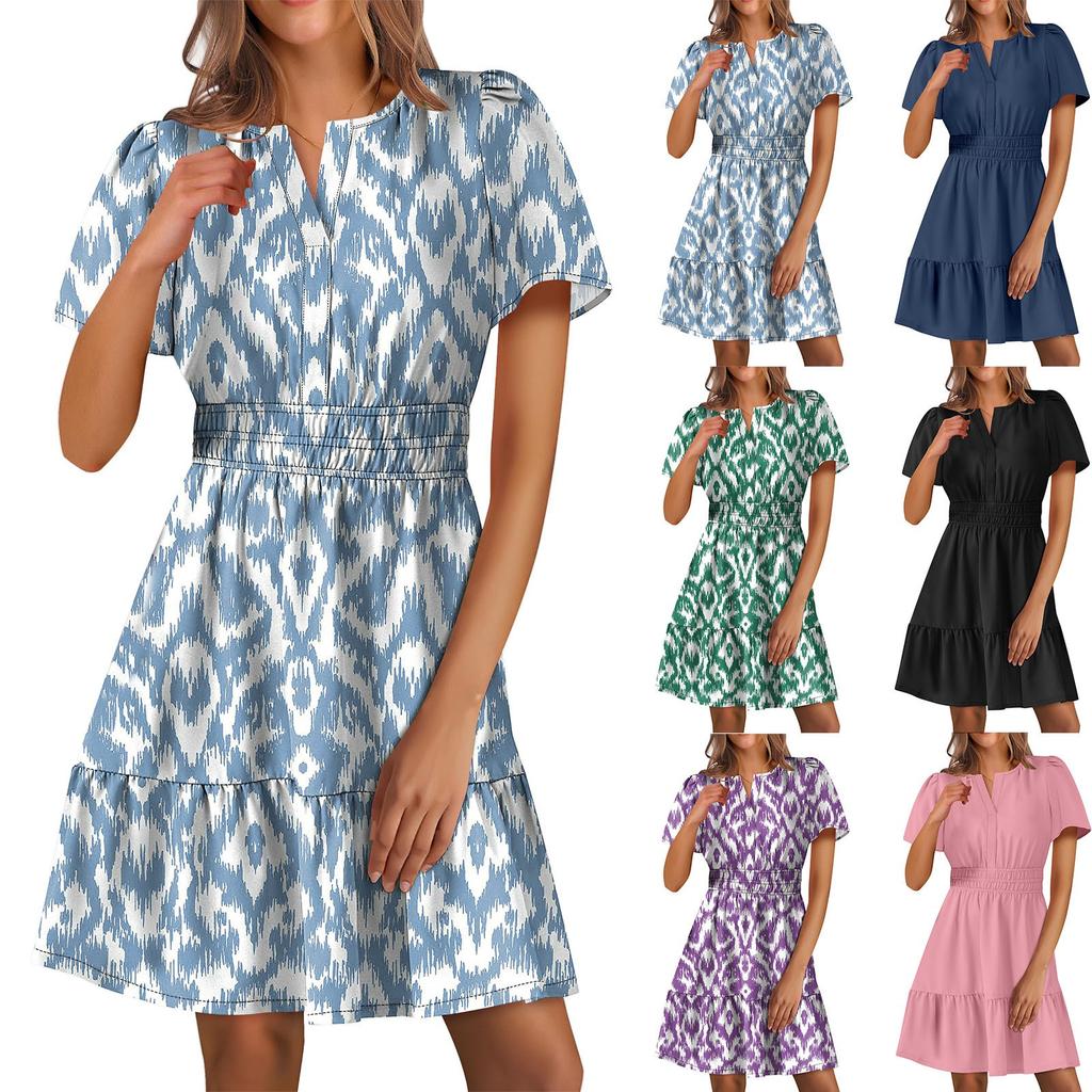 Women's Loose Casual Fashion V-Neck Solid Color New Dress