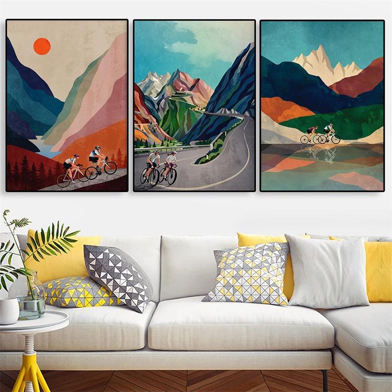 Modern Bicycle Poster Art Canvas Print Colorful Cycling High In The Mountains Wall Picture Home Room Decor Painting Gift Cuadros