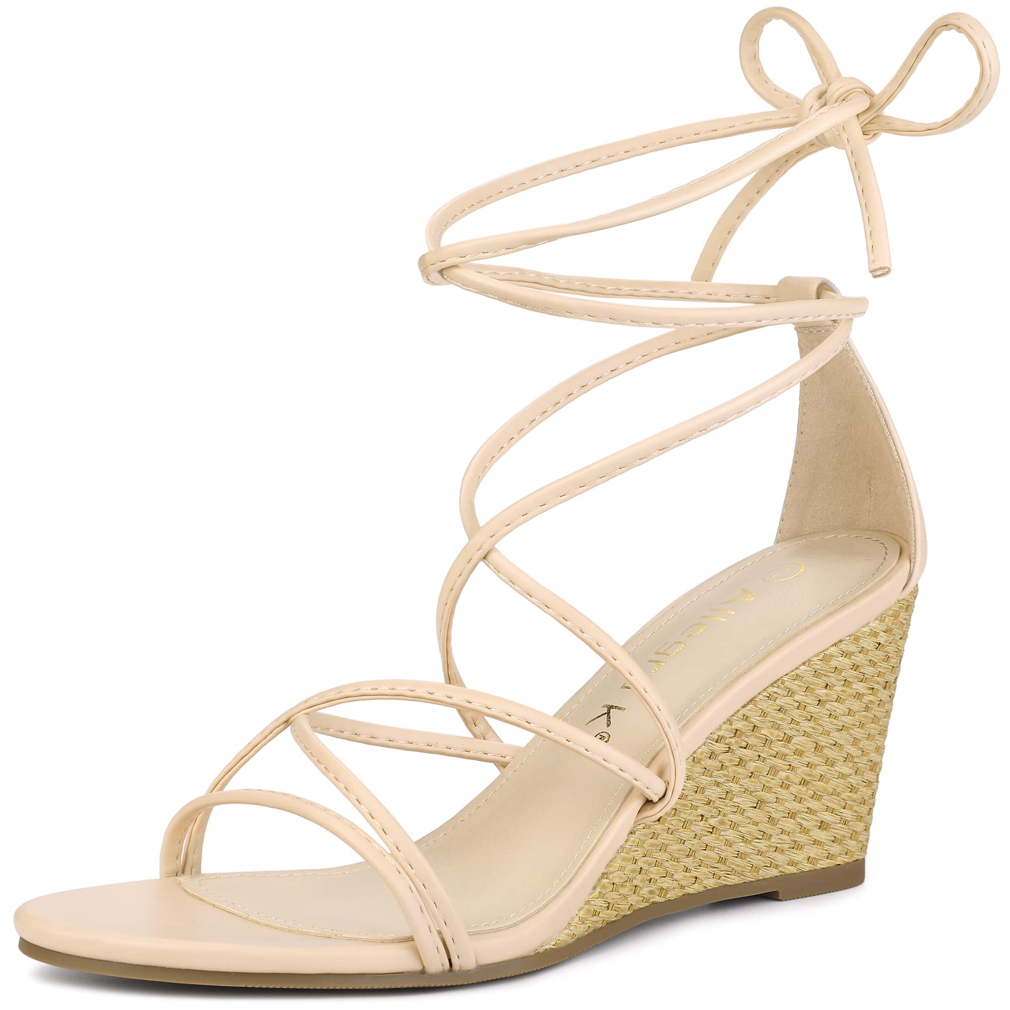 Allegra K Women s Lace-Up Strap Wedge Heel Sandals Beige Size 250 cm 7990₽
