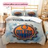 Custom Name,Edmonton Oilers Pattern Bedding Home Decoration Birthday Gift ( 1 Duvet Cover + 2 Pillowcase, Without Core),fan Merchandise.