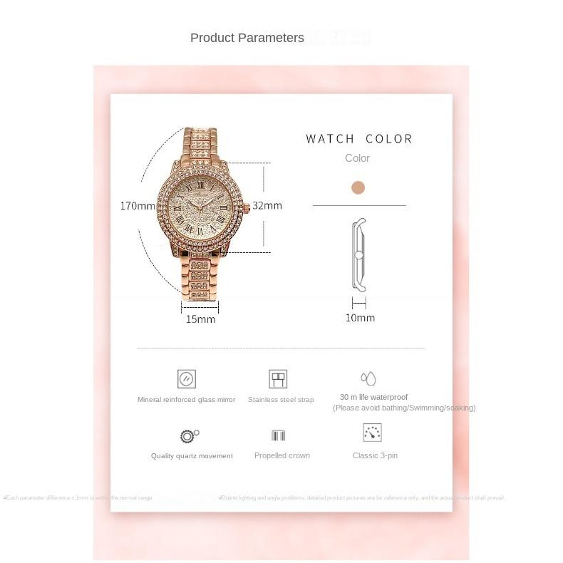 ABORNI Zegarek damski Luksusowy zegarek z diamentami w kształcie gwiazdek i wodoodpornym damskim paskiem ze stalowym paskiem