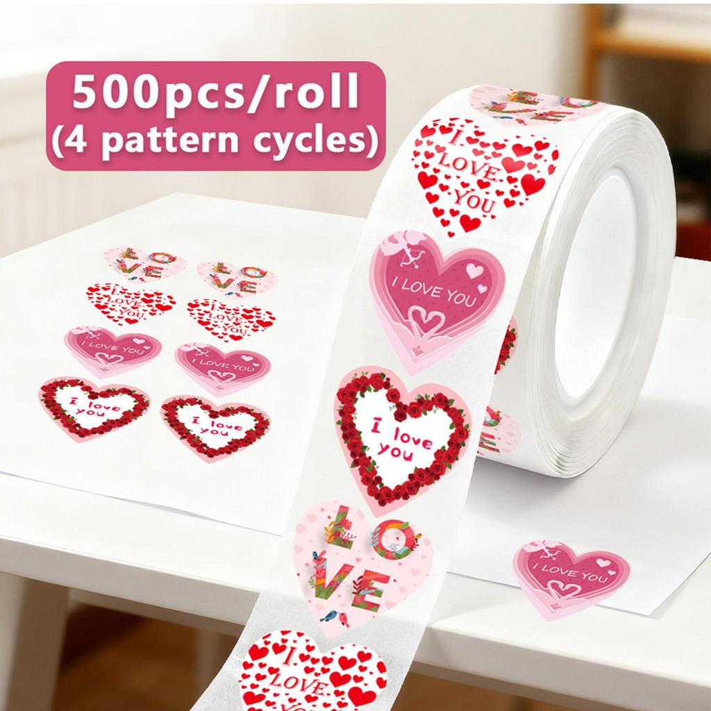 500 Pcs/roll Valentine's Day Heart-shaped Stickers Waterproof Self-Adhesive Seal Labels Heart-shaped Labels Heart Stickers