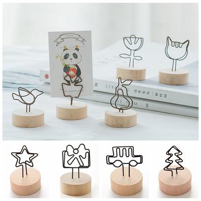 Memo Card Desktop Ornament Round Wooden Holder Message Left Supporter Photo Frame Picture Clip