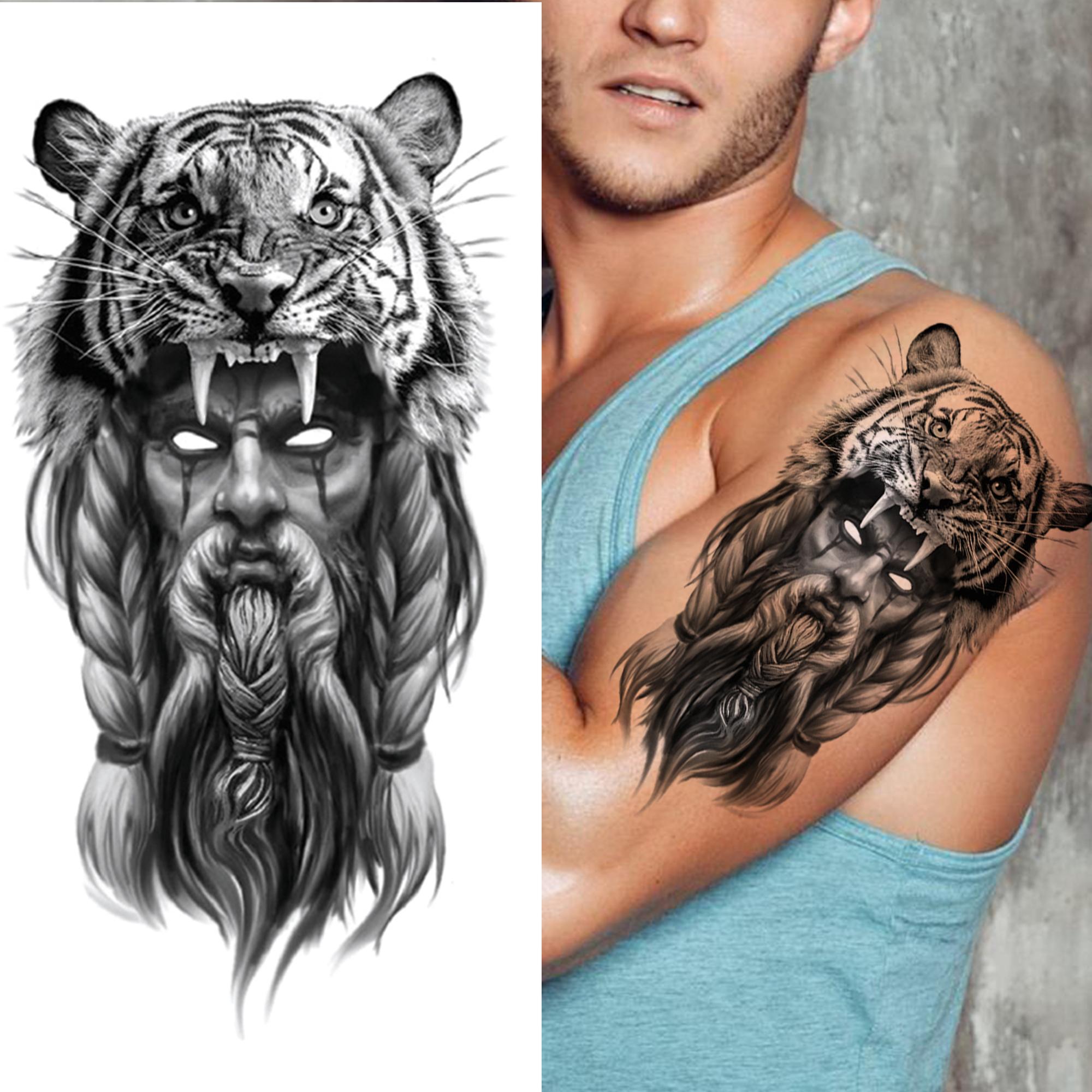 

Waterproof Temporary Tattoo Sticker Forest Lion Tiger Bear Flash Tattoos Women Leopard Wolf Crown Body Art Arm Fake Tatoo Men