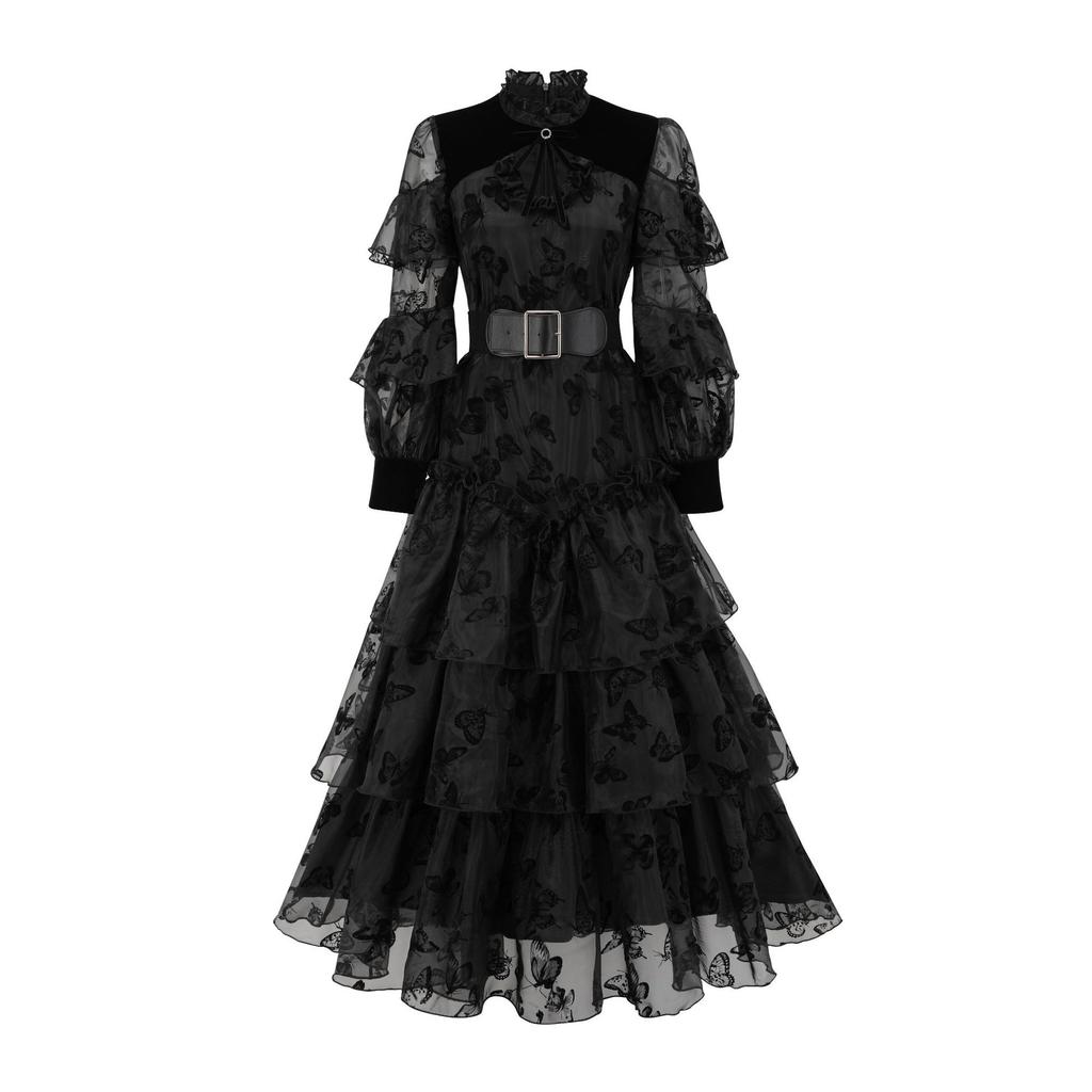 Black Dress Outfit Sweet Personality Niche Cake Dress Butterfly Dress Outfit