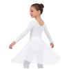 Girls Ballet Dance Practice Performance Long Sleeve Leotard High Low Elastic Waistband Chiffon Skirt Outfit