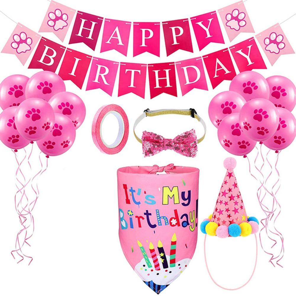 Cartoon Dog Birthday Bib and Party Hat Decorative Pet Birthday Decorations Set  Pet Accessories