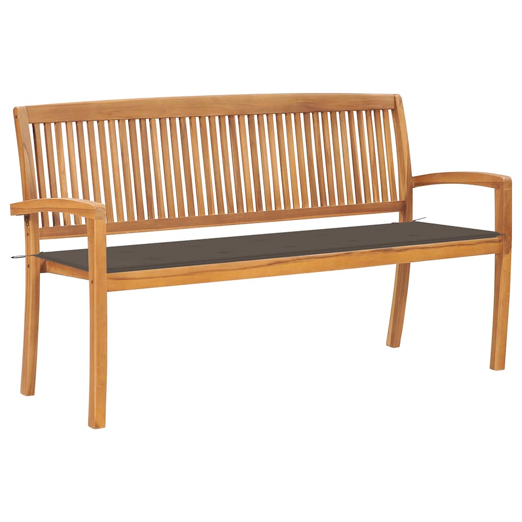 Stackable Garden Bench with Cushion 159 cm Solid Teak Wood