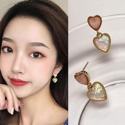 925 Silver Pearl Double Heart Cute Gold Earrings