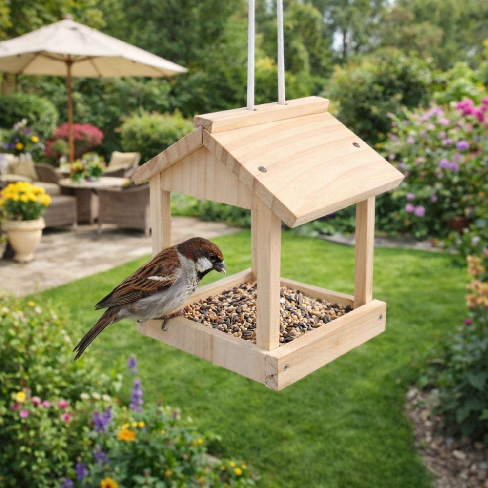 Wooden Bird Feeder House Rustic Open Bird Feeder Bird Accessories Hummingbird Feeders  Balcony