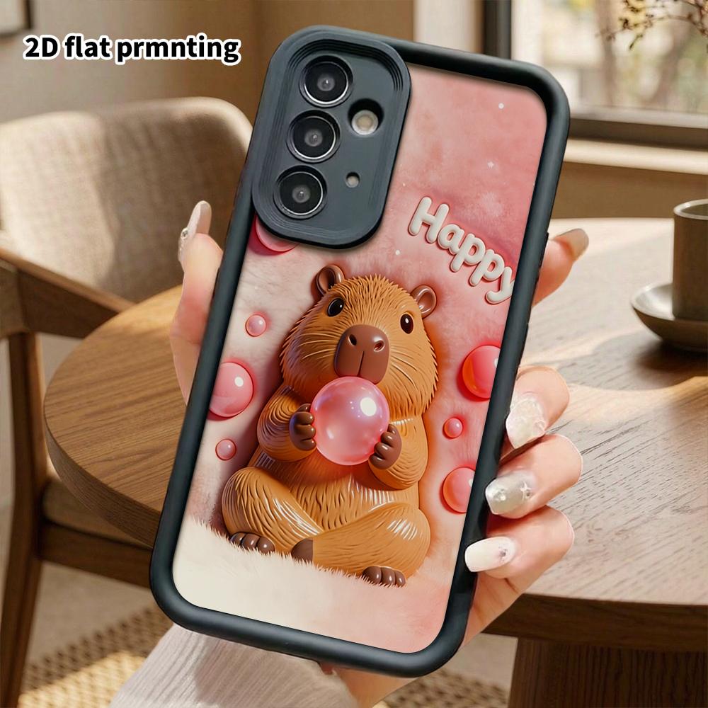 Phone Case: 2D Flat Samsung Galaxy A34 A35 M05 M06 S20 S22 S21 FE Plus 5G Step Protective Case, Plump Embossed Capybara, Christmas and Halloween Gift