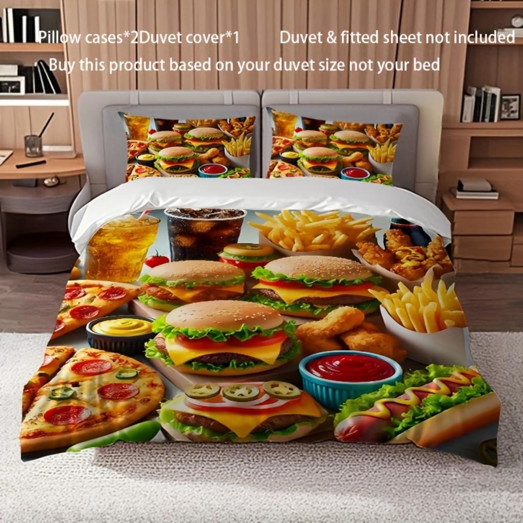 Hamburger Fried Chicken Fast Food Digital Printed Bedding Set Sofy Cozy Duvet Cover King Queen Twin Single Size Bithday Gift