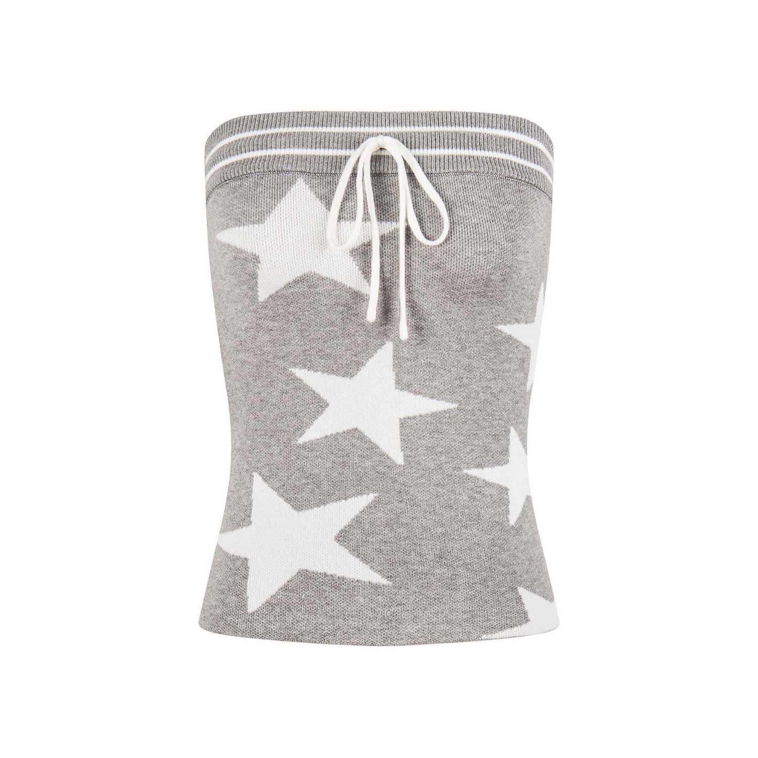 

Star Jacquard Bow Strapless Retro Slimming Sleeveless Knit Top for Women Small серый