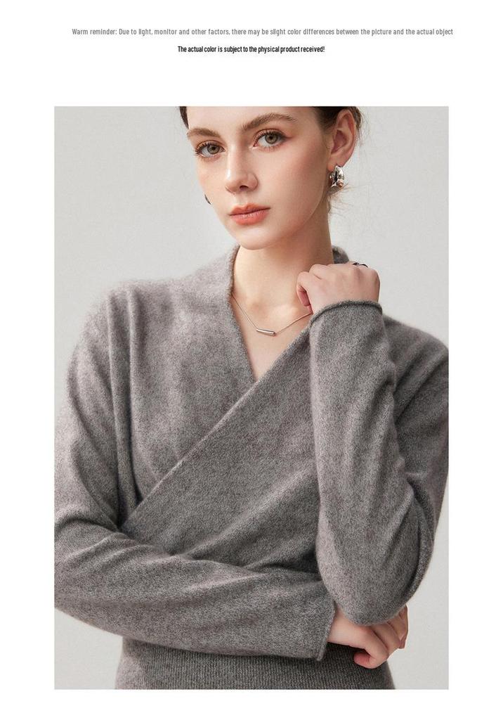Heathered Cashmere V-Neck Women's Slimming Wrap Sweater