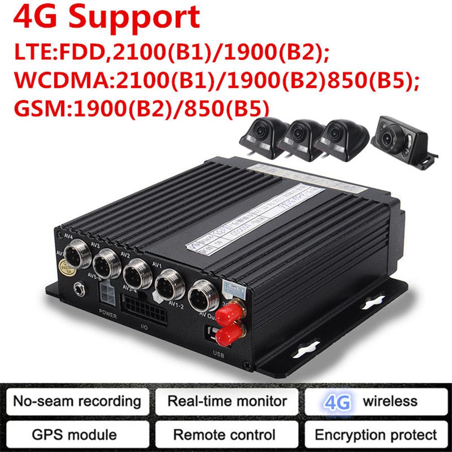 4CH Vehicles DVR 4G Wireless GPS Antenna Video Recorder+Remote+4*HD Cameras 12V