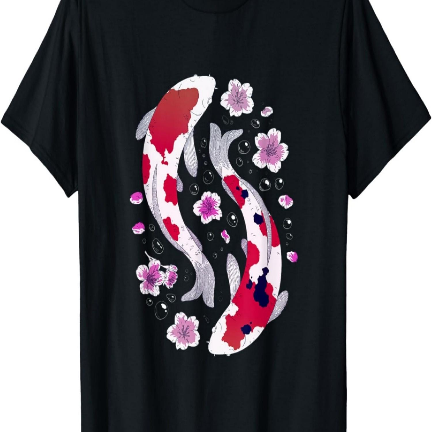 Koi Bubble Flower Yin Yang  Koi Carp Cherry Blossom T-Shirt S