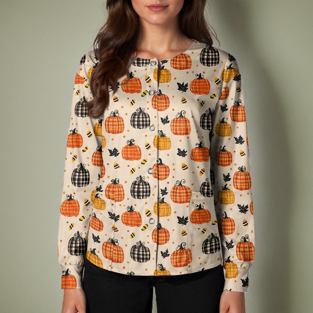 Women's Casual Long Sleeve Single Breasted Halloween Print Costume Cardigan
