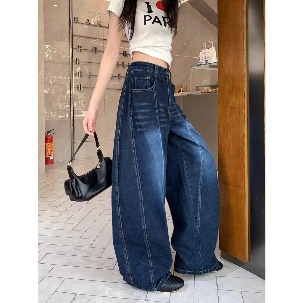 Unisex American Retro Embroidered Scimitar Jeans - Summer Loose Fit, Casual Wide Leg Deconstructed Pants