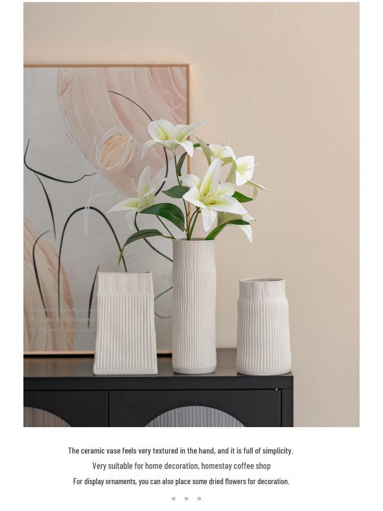 European Frosted Vertical Stripe Ceramic Vase Set for Home Decoration