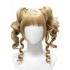 Golden Double Ponytail Braided Wig with Bangs Fluffy Layered Wavy Curly Glossy Synthetic Cosplay Anime Lolita