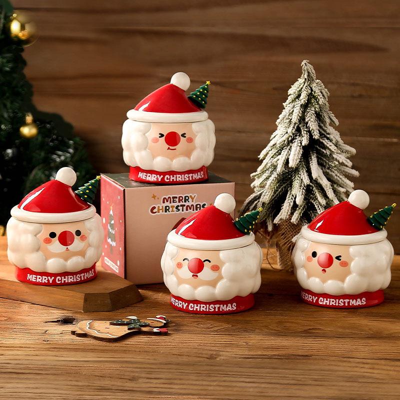 Cartoon creative ins wind Santa Claus cup with lid spoon gift package souvenir Christmas ceramic mug