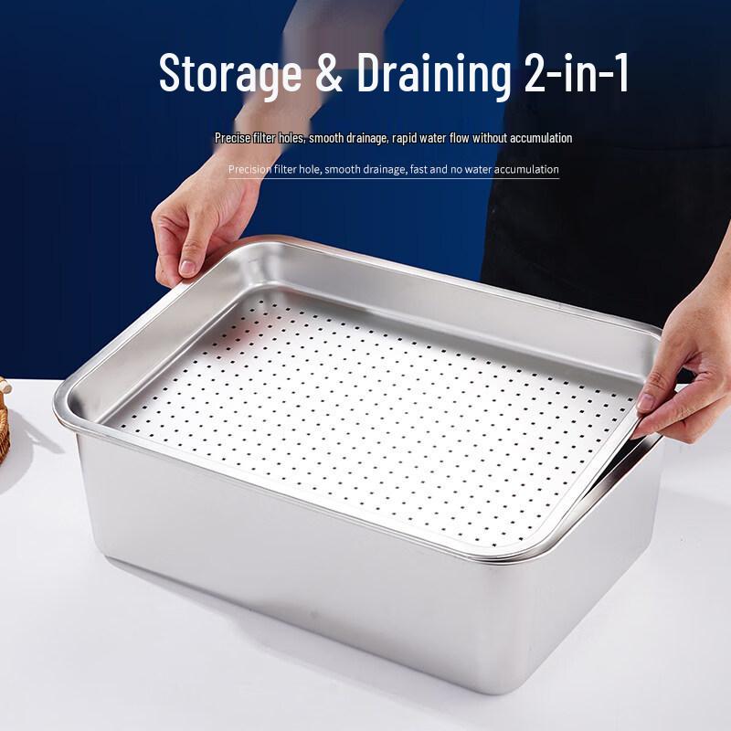 Yunduo Stainless Steel Rectangular Deep Basin and Colander Set