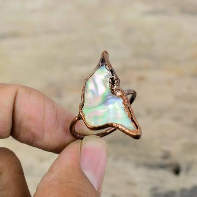 Abalone Muschel Rohring Elektrogeformter Kupferring Verstellbarer Edelsteinring Elektrogeformter Schmuck Handarbeit Ring Geschenk für Ihn Statement Ring