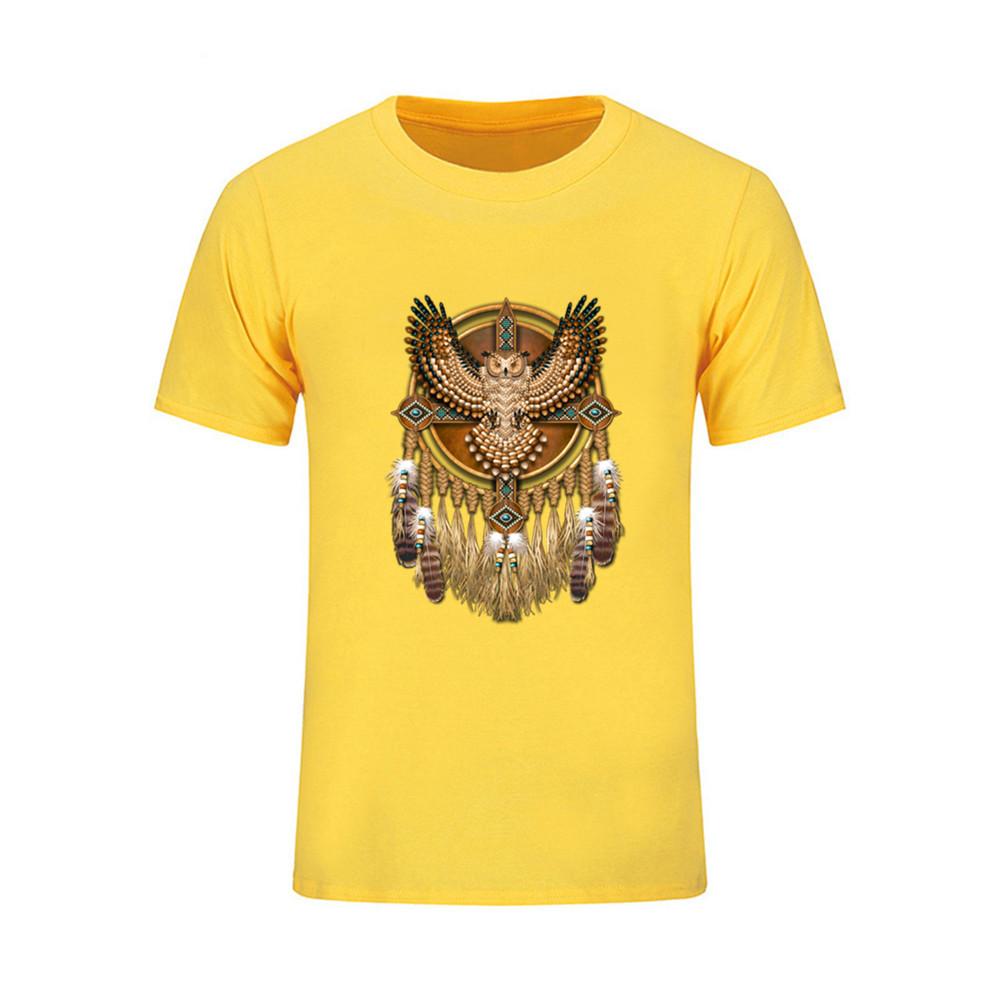Hip Hop Cotton T Shirts For Mens Discount Beadwork Great Horned Owl Mandala T