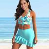 Women's Shoulder Strap Swimsuit Blue Delicate Small Flower Print Bikini Tankini Swimsuit