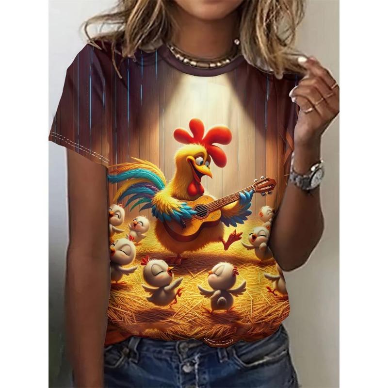 Summer Fashion Women's T-Shirt Funny Animal Print Print 3D Printed Short Sleeve Tops Girl Loose Casual Loose Oversize Outdoor Clothing