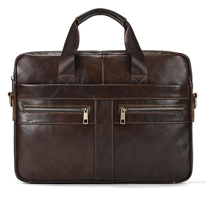 Genuine Leather Men's Fashionable Briefcase, Simple Business Handbag, Cowhide Computer Bag, One Shoulder Popular Commuting Bag