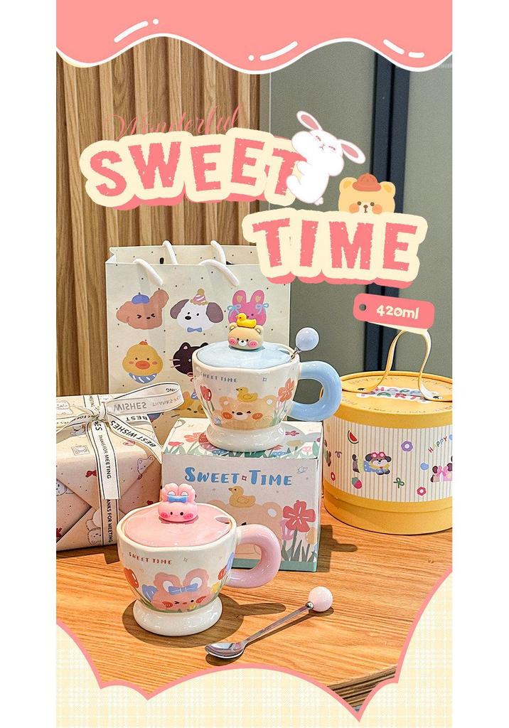 Adorable Rabbit Ceramic Mug Set: Birthday Gift for Girls - Couple Style Souvenir Water Cup with Gift Box