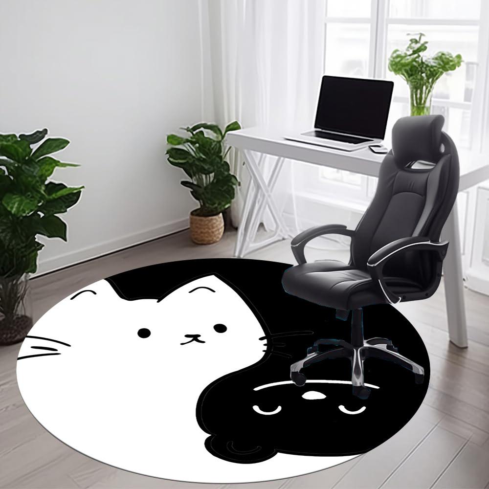 1PC Moon Cat Office Round Area Rug, Mat Suitable For Office, Under Office Chairs Bedroom Living Room Home Decor, Room Deco