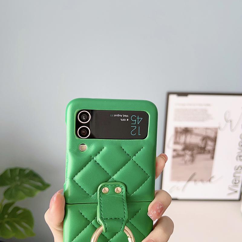 Držiak na prsteň Crossbody Remienok Puzdro pre Samsung Galaxy Z Flip 3 Flip 4 Z Flip 5 5G Obal módne mriežkovaný náhrdelník Lanyard Lano Kožená taška