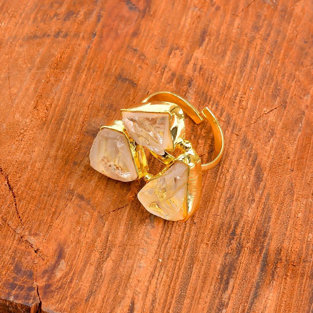 Citrine Gemstone Gold Plated Birthday Statement Boho Cocktail Electroformed Ring V-120