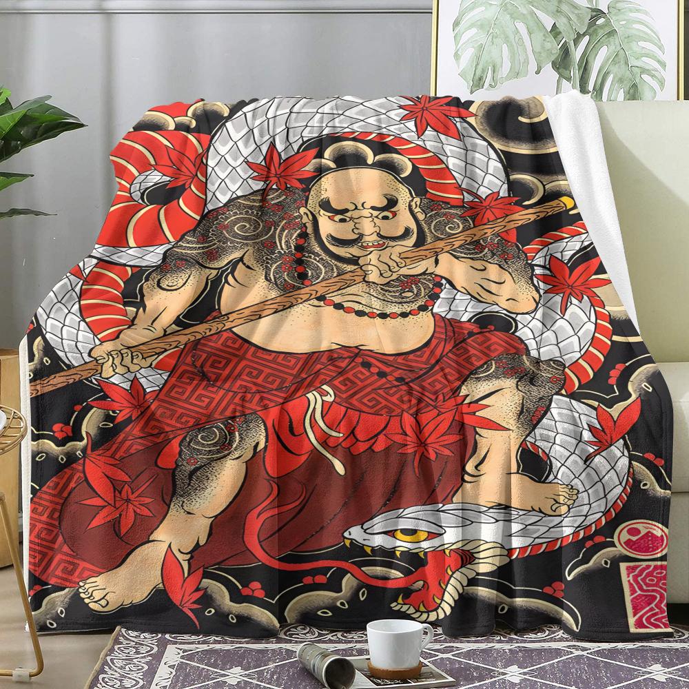 Japanese Samurai Throw Soft Flannel Throw Summer AC Blanket Lightweight Cool Nap Blanket for Sofa Bed Couch Travel